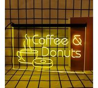 Zayeksole Coffee & Donuts Dimmable Neon Sign for Wall Decor, USB Powered LED Advertising Coffee & Donuts Neon Light Sign for Tea Restaurant,Yellow,40x30cm