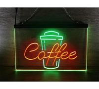 Zayeksole Coffee neon sign for wall decor, dual color dimming USB powered LED neon lights for coffee bar,coffee shop,Green Red,40x30cm
