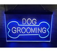 Zayeksole Dog Grooming Neon Sign for Wall Decor, Dual Color Dimming USB Powered LED Neon Lights for Pet Grooming Salon,White Blue,30x20cm