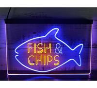Zayeksole Fish & Chips Neon Sign for Wall Decor, Dual Color Dimming USB Powered LED Neon Lights for Seaside Restaurant,Blue Orange,30x20cm
