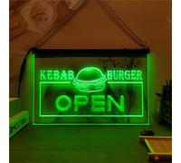 Zayeksole OPEN Kebab Burger Neon Sign for Wall Decoration, RGB Remote Control Dimming USB LED Neon Sign for Fast Food Restaurants,40x30cm