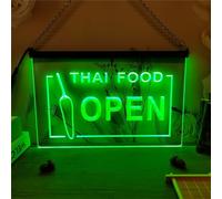 Zayeksole Open Thai Food Neon Sign for Wall Decor, USB Dimmable LED Neon Light Up Sign for Thai Restaurant Wall Decoration,Green,30x20cm