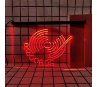Zayeksole Records Turntable Dimmable Neon Sign for Wall Decor, USB Powered LED Advertising Records Turntable Neon Light Sign for Music Studio, Music Bar,Red,30x20cm