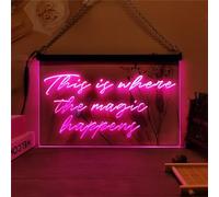 Zayeksole This Is Where The Magic Happens Neon Sign for Wall Decor, USB Powered Dimmable LED Neon Light Up Sign for Magic Show,Pink,30x20cm