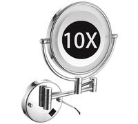 Zayeksole Wall Mounted Lighted Chrome Makeup Mirror, Double Sided Magnifying LED Vanity Mirror, 360° Rotation Foldable Extended Arm,Hardwired,10X