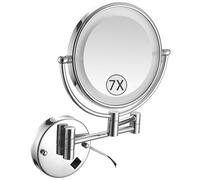 Zayeksole Wall Mounted Makeup Mirror with Lights, Hardwired Double Sided Magnifying Mirror, 360° Swivel Extendable LED Bathroom Vanity Mirror Shaving Mirror,Chrome,7X