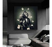 ZAYEN Smoking and Playing Cards Monkey Canvas Painting on The Wall Art Pictures for Living Room Animals Posters and Prints Decor 60x60cm Frameless