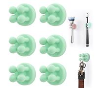 Zayin Silicone Toothbrush Holders Multi-Function Hook Razor Holder Waterproof Self Adhesive Wall Mounted Single Hook for Wall or Glass for Hanging Bathroom Kitchen Living Room Office (Green 6 Pcs)