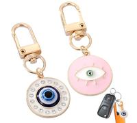 ZAYIO 2 Pcs Evil Eye Keyrings for Women, Cute Metal Pendant Keychain Set, Bag Charms for Handbags, Car Keys, Purse, Backpack - Daily Accessory for Girls, Friends, or Birthday Occasions, Blue and Pink