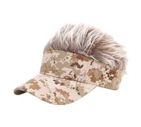 ZAYIUKI Men's Novelty Flair Spiked Hair Visor Sun Funny Camouflage Print Golf Cap Adjustable Baseball Cap Golf Hats with Fake Hair