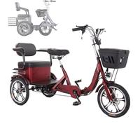 ZAYMGPD 16-Inch Three-Wheeled Bicycle, 150kg Weight Capacity, Thickened Tires, Foldable, Can Carry Passengers, Includes a Storage Basket, Suitable for Adults, Daily Commuting and Cycling Red