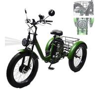 ZAYMGPD Electric Pedal Tricycle, 24-Inch 7-Speed Tricycle, Maximum Load Capacity 150kg, Removable Battery, Storage Basket, Lcd Display, Suitable for the Elderly, Women, Men, Daily Commuting Green