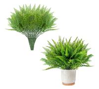 Zayookey 12 PCS Green Artificial Fern for Outdoors Artificial Boston Fern Faux Plant UV Resistant Greenery Shrubs Fake Plastic Plants for Decorating Office Porch Garden Window (A)