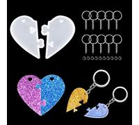 Zayookey 2 Pcs Heart Puzzle Resin Molds Silicone Jigsaw Keychain Molds Epoxy Resin Pendant Casting Mould with Hole and 10 Pieces Key Ring Chain for DIY Couple Keychain Jewellery Making (Heart-Shaped)