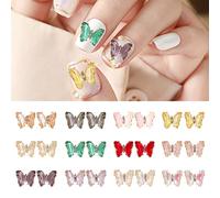 Zayookey 24 Pcs Butterfly Nail Charms 3D Nail Art Diamonds Glitter Acrylic Butterfly Rhinestones for Nails Gems Decor Crystal Nail Design DIY (Nail Accessories)