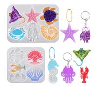 Zayookey 2Pcs Keyring Resin Moulds Silicone Moulds Pendant Shell Turtle Starfish Octopus Crabs Jellyfish Epoxy Moulds Small Sea Animal Casting Moulds Sea Horse Moulds