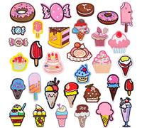 Zayookey 32PCS Cartoon Embroidered Appliques Patches Ice Cream Iron on Patch Candy Cake Donut Sewing On Badges for Clothes Pants Jeans Shoes Backpack DIY Repair (Dessert Series Patch)