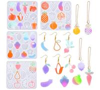Zayookey 4 Pcs Resin Earring Mould with Hole Fruit Shaped Pendant Mould for Epoxy Resin Jewelry Silicone Mould Set for DIY Caft Earring Necklaces Keyrings