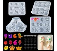 Zayookey 4pcs Shoe Charms Molds Resin Casting Cartoon Silicone Mould with 20 Buckles Small Flower Epoxy Mold for Clogs Sandals Scrapbooking DIY Phone Case Refrigerator Magnets (Resin Molds)