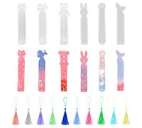 Zayookey 6 PCS Bookmark Resin Mould Set Silicone Animal Bookmark Mold Resin Casting Mold DIY Mark Tag Moule a Signet Pour Epoxy - Rabbit Cat paw Bear Fish Tail Dolphin Pattern (Bookmark Moulds Set)