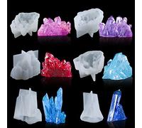 Zayookey 6 Pcs Resin Crystal Molds Set Quartz Rock Mould Epoxy Crystal Cluster Mold Gem Silicone Mold for Druzy, Polymer Clay, Soap Candle DIY, Cake Decoration (Crystal Mould C)
