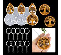 Zayookey Keychain Resin Mold, Tree of Life Keychain Silicone Molds, Epoxy Resin Casting Molds Keychain Pendant Mould with Hole with 10 Pieces Key Rings for DIY Crafts Jewelry Making