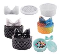 Zayookey Storage Box Mold with Lid and Bow-knot Molds, Round Jewelry Casting Mould for Epoxy Resin DIY Craft, Transparent Silicone, Two-piece Mold