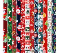 Zayvor 12 Large Sheets Assorted Folded Holiday Gifts Wrap, Recyclable Xmas Wrap Paper, Festive Traditional Christmas Decorations, Snowflake, Christmas Tree, 75x51cm