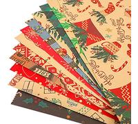 Zayvor 12 Large Sheets Christmas Wrapping Paper,Assorted Brown Kraft Folded Holiday Gifts Wrap,Recyclable Xmas Wrap Paper, Festive Traditional Christmas Decorations,Snowflake, Christmas Tree,70x50cm
