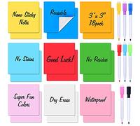 Zayvor 18 Dry Erase Sticky Notes,Reusable Washable Mini Whiteboard Stickers Squares,3x 3 Nano Sticky Notes Post It Notes,8 Dry Erase Markers With Eraser,for Labels Lists Reminders, Washable, Removable