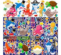 Zayvor 24 Ocean Make Your Own Stickers For Kids, Ocean Sun Life World Make-a-Face Stickers, Mix And Match Stickers Sheet Craft Sticker, Gift, Party Favors, School Reward, Valentines Halloween Games