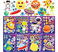 Zayvor 24 Outer Space Make Your Own Stickers For Kids,Spaceship Alien Galaxy Make-a-Face Stickers,Mix And Match Stickers Sheet Craft Sticker,Gift,Party Favors,School Reward,Valentines Halloween Games