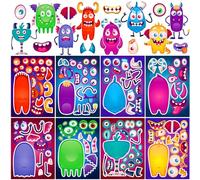 Zayvor 24 Sheet Monster Make Your Own Stickers For Kids Bulk, Make-a-Face Stickers, Mix And Match Stickers Sheet Craft Sticker, Gift, Party Favors, School Reward, Valentines Halloween Games