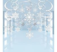 Zayvor 40Ct Christmas Snowflake Swirl Decorations, Snowflake Hanging Swirls and Strings, Winter Party Wonderland Xmas Holiday Decor Supplies
