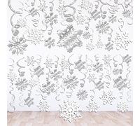 Zayvor 42CT Christmas Snowflake Hanging Swirl Decorations, Ceiling Streamers and Strings, Winter Party Wonderland Xmas Holiday Decor Supplies