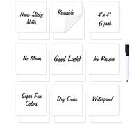 Zayvor 6 Dry Erase Sticky Notes 4 x 4 Inch, Reusable Washable Mini Whiteboard Stickers Squares, Black Dry Erase Markers with Eraser,for Labels Lists Reminders, Washable, Removable