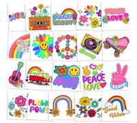 Zayvor Groovy 70s Temporary Tattoos Individually Bulk,Flower Power Daisy Floral Groovy Birthday Party,Good Vibes Rainbow favours Goodie Bag Halloween Makeup Costume