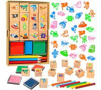 Zayvor Kids Stamps Set, Boy Wooden Rubber Stamp With Ink Pad Colored Pencil, Holiday Square Craft Stamp For Stamping Scrapbooking Crafting Booking Card Making Stocking Filler,Party Favor Gift