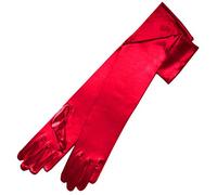 ZaZa Bridal 19.5" Long Shiny Stretch Satin Dress Gloves 12BL, Red, One size