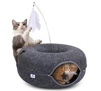 ZAZOO CAT Tunnel, Large Size Peekaboo CAT CAVE with Feather Stick and Playing Holes, Comfy CAT Donut, SCREATCH Resistance & Washable CAT Bed CAVE for Large & MULTIPALE Cats UP to 30LBS.