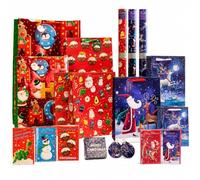Zazzora 31 Piece Kids Christmas Gift Wrapping Set | Christmas gift wrap kit with wrapping paper, gift bags, money wallets, gift card box and tags for children.