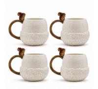 Zazzora Mug Set Of 4 White Glazed Ceramic Woodland Squirrel Design 390Ml