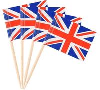 Zazzora Union Jack Flag Picks 500 Pack Red White & Blue Paper Flags On Bamboo Cocktail Sticks 6.5Cm