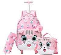 ZBAOGTW Backpack with Wheels for Girls Rolling Backpack for School Wheeled Backpacks for Girls with Lunch Box, Z-Pink Cat