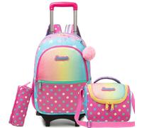 ZBAOGTW Girls Backpacks with Wheels Rolling Backpack for Kids 8-12 Rolling Backpack for School Girls Boys, Purple Dot