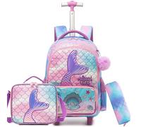 ZBAOGTW Rolling Backpack for Kids 8-12 Backpack with Wheels for Kids Roller Backpacks for School Elementary, Purple Mermaid