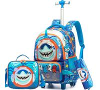 ZBAOGTW Rolling Backpack for Kids 8-12 Backpack with Wheels for Kids Roller Backpacks for School Elementary, Black Shark