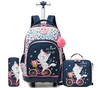 ZBAOGTW Rolling Backpack for Kids 8-12 Rolling Backpack for Girls Backpacks with Wheels for School Boys, Pink Cat, 16.5 x 11.8 x 1 inches