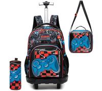ZBAOGTW Rolling Backpack for Kids 8-12 Rolling Backpack for Girls Backpacks with Wheels for School Boys, Black Game, 16.5 x 11.8 x 1 inches