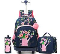 ZBAOGTW Rolling Backpack for Kids 8-12 Rolling Backpack for Girls Backpacks with Wheels for School Boys, Deep Blue Blower, 16.9 x 12.5 x 8.6 inches